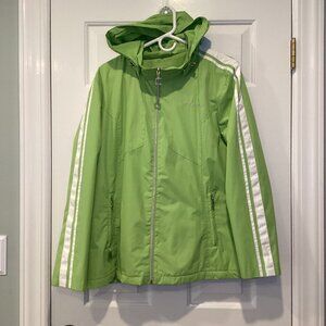 Women's Performance Ski Jacket in Lime Green & White Stripes w/Detach Hood - XL